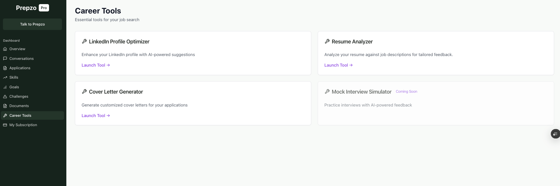 Prepzo Career Tools Dashboard
